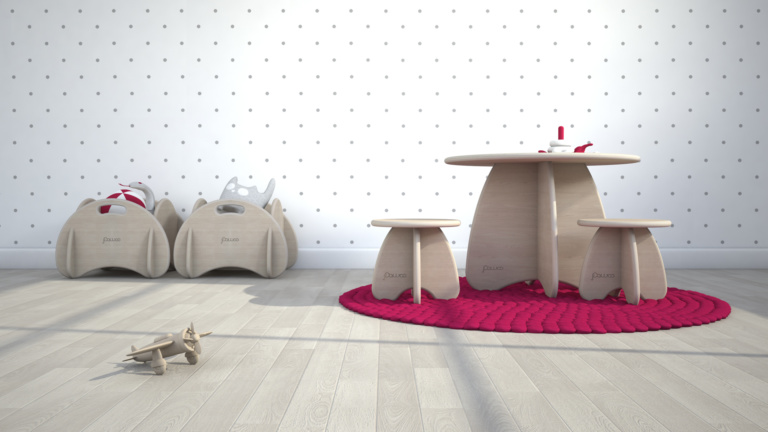 tavolo e sgabelli di design in legno a misura di bambino