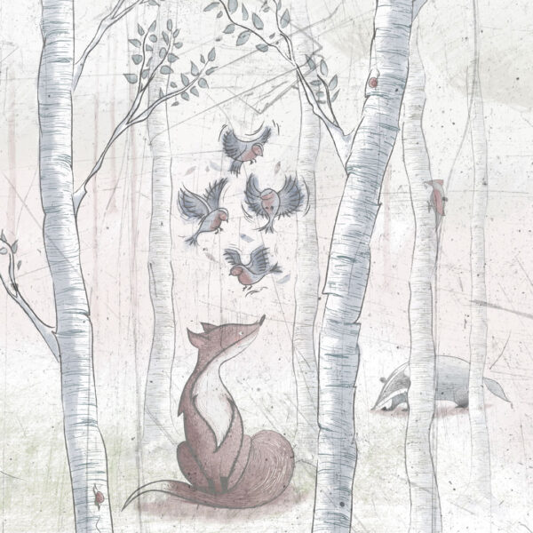 carta da parati bosco per bambini con volpe