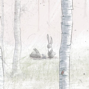 carta da parati bosco per bambini con conigli