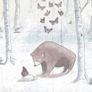 carta da parati bosco per bambini con orso