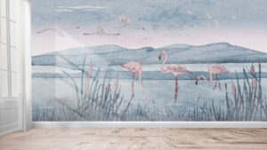 PAWOO Flamingo Laguna carta parati cameretta bambini fenicotteri